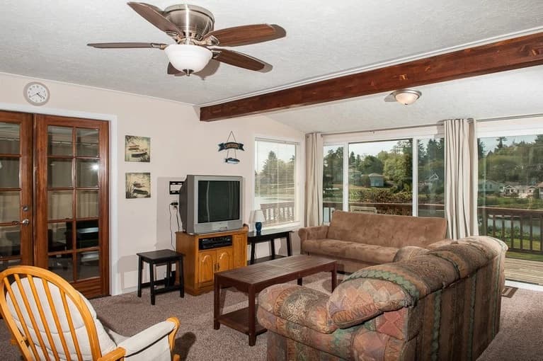 Living room with forest view