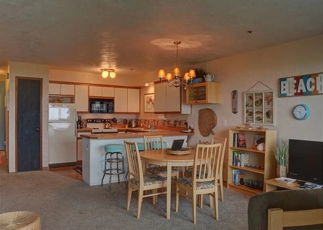 Open kitchen and dining area
