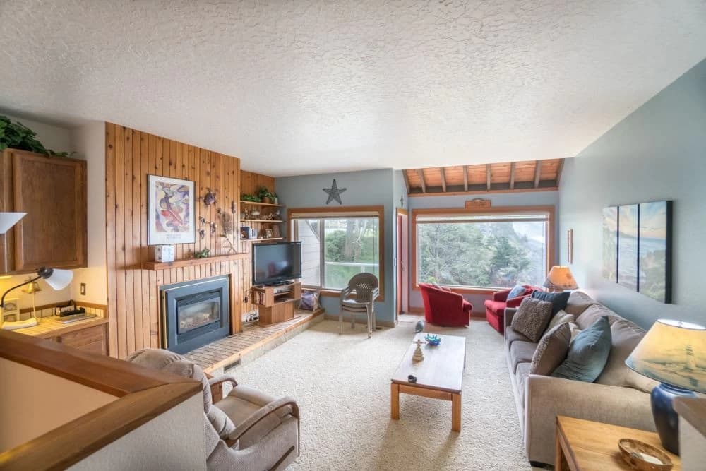 Living room with forest views