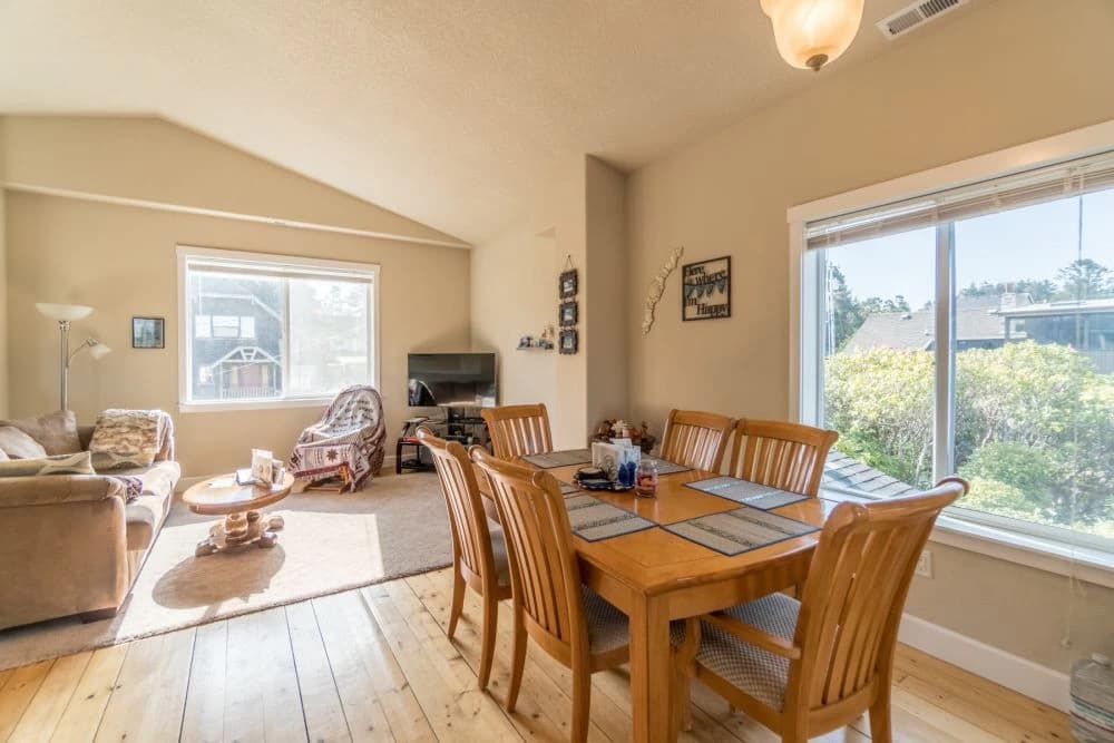 Open-concept living and dining area