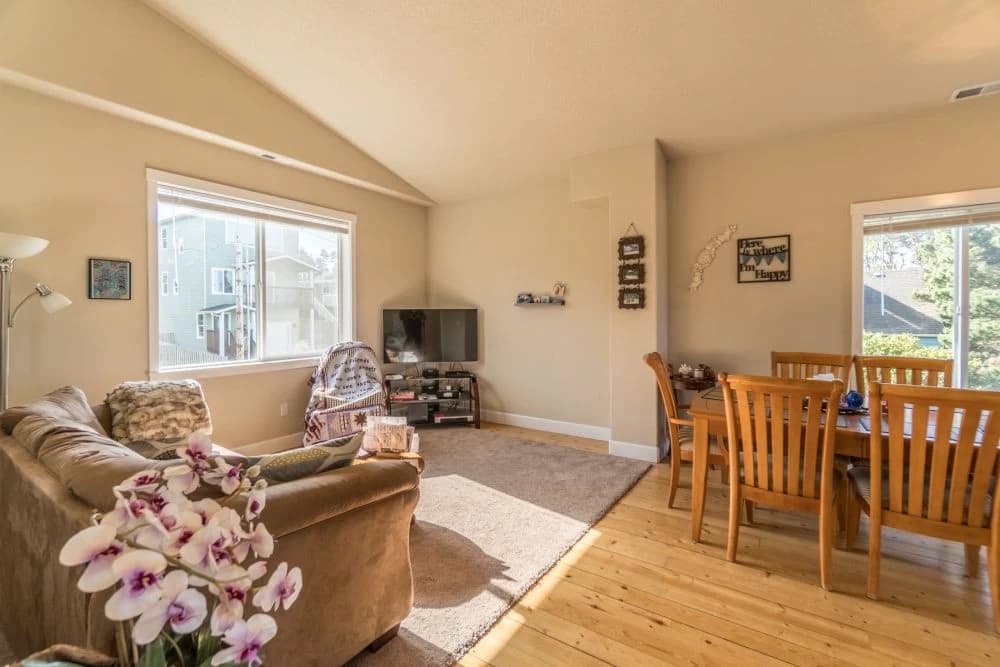 Open concept living and dining area