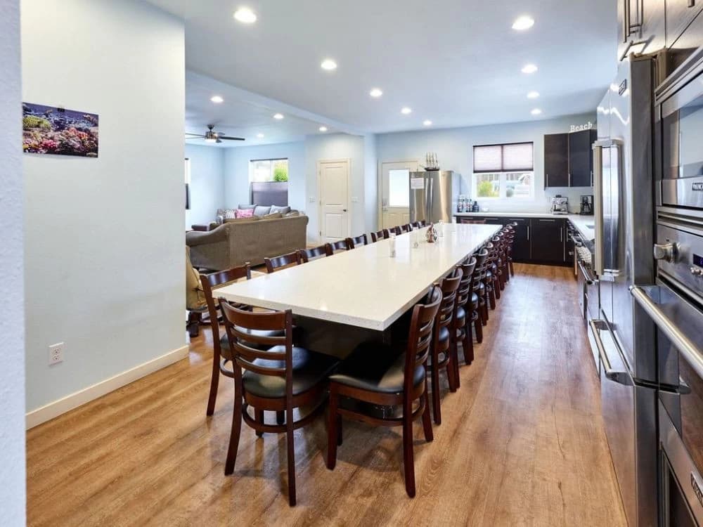 Open kitchen and dining area