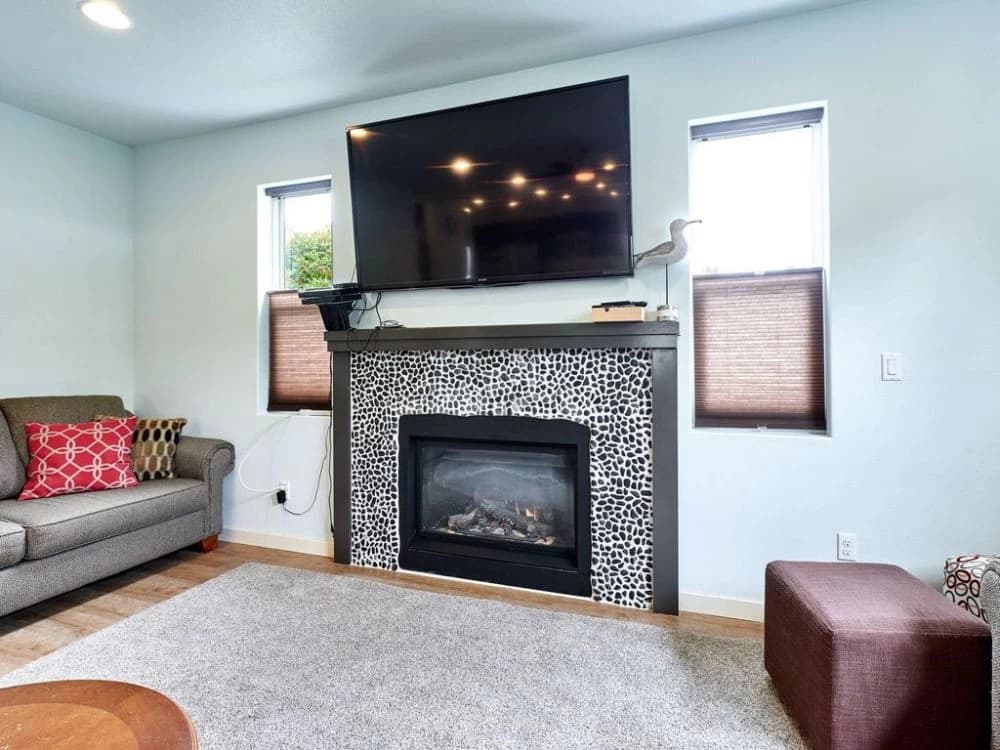 Modern living room with fireplace