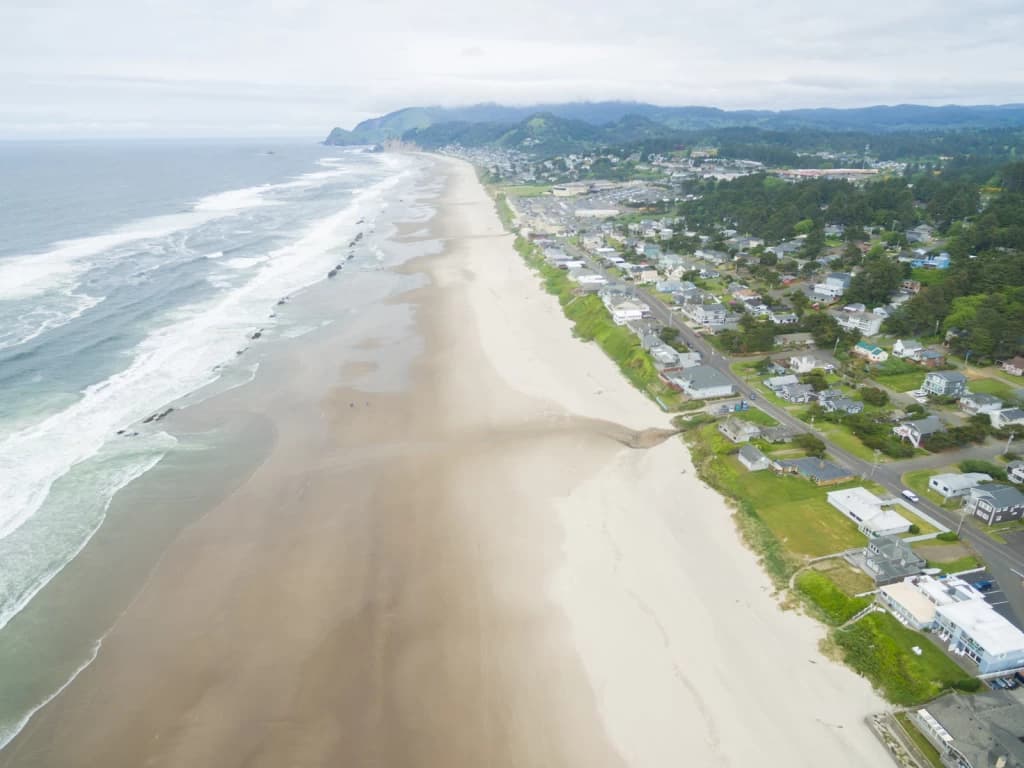 Coastal beach town aerial view