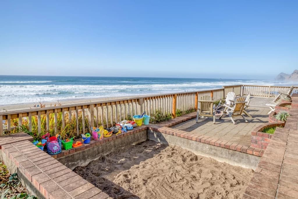 Oceanfront deck with fire pit
