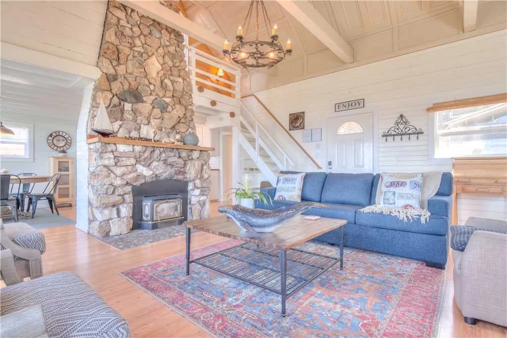 Stone fireplace living room