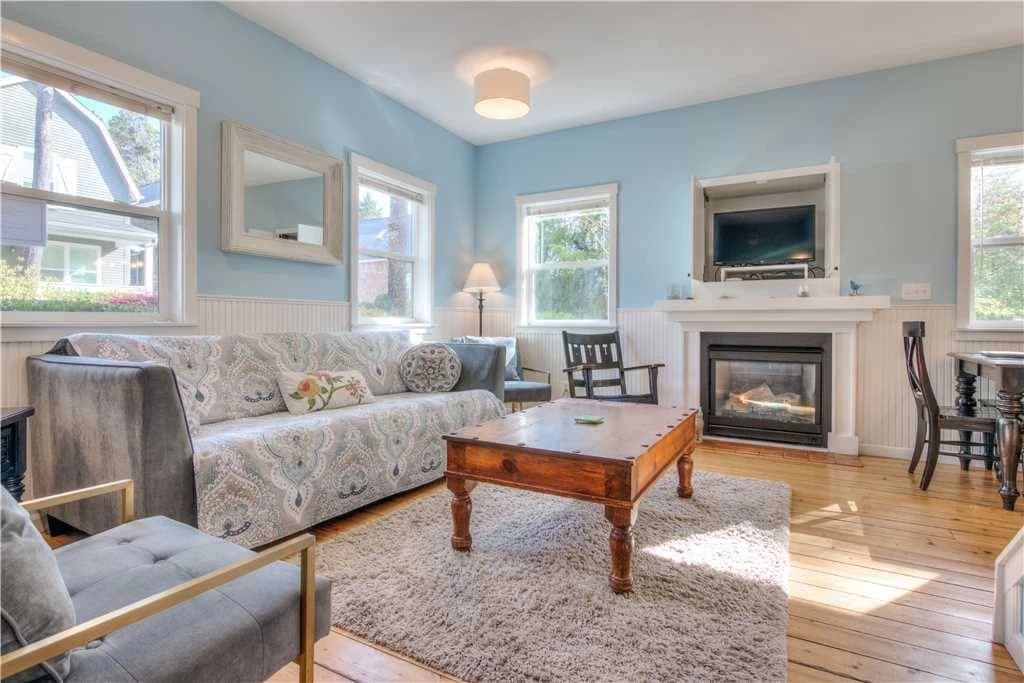 Bright living room with fireplace