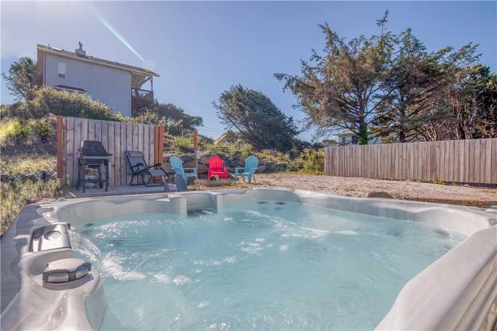 Private hot tub with ocean view
