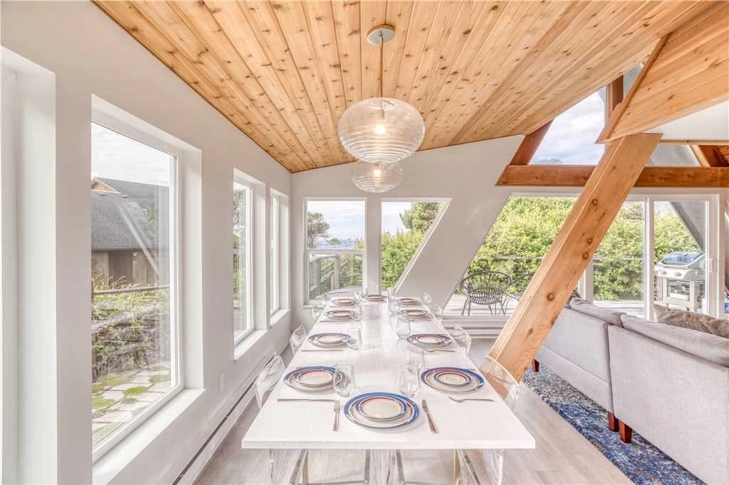 Dining room with skylights