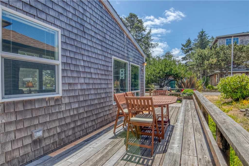Waterfront deck with seating