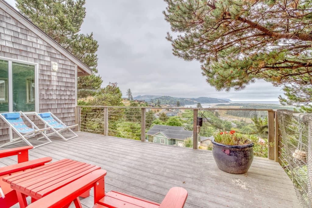 Hilltop deck with bay view