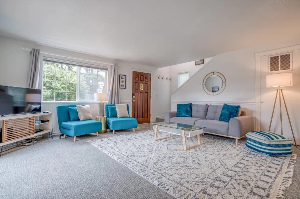 Bright living room with seating