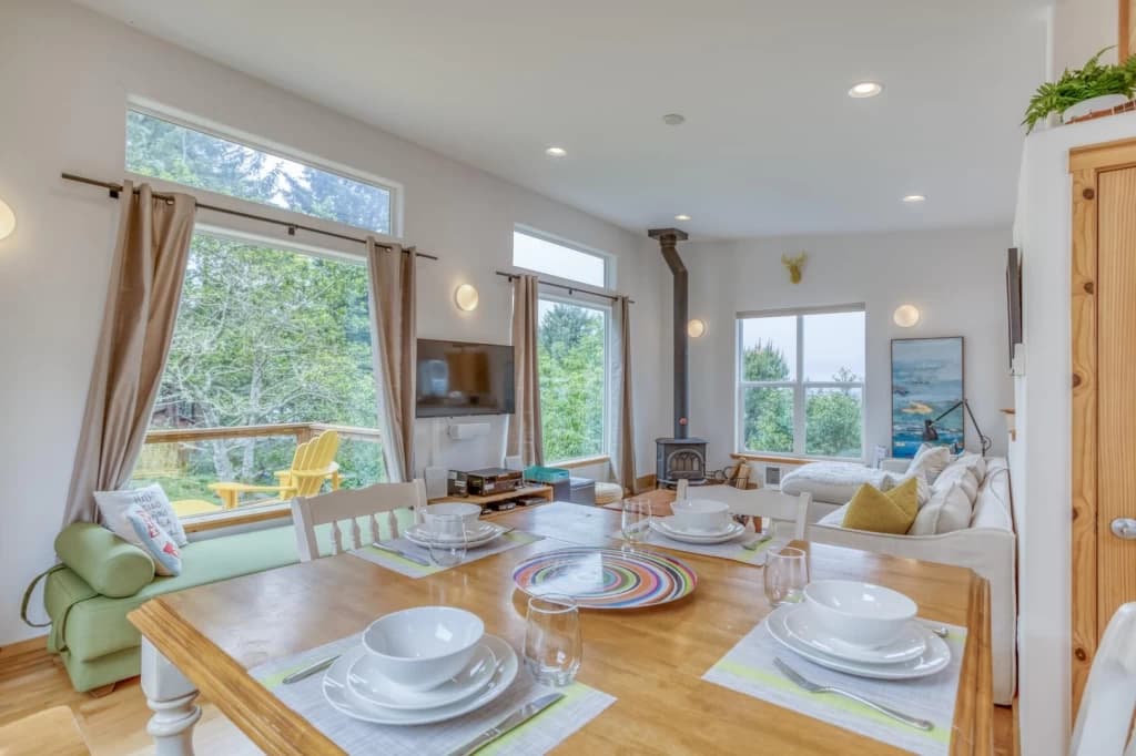 Open-plan dining and living area