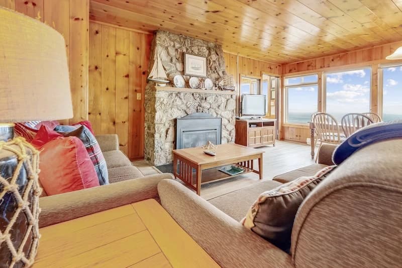 Stone fireplace living room