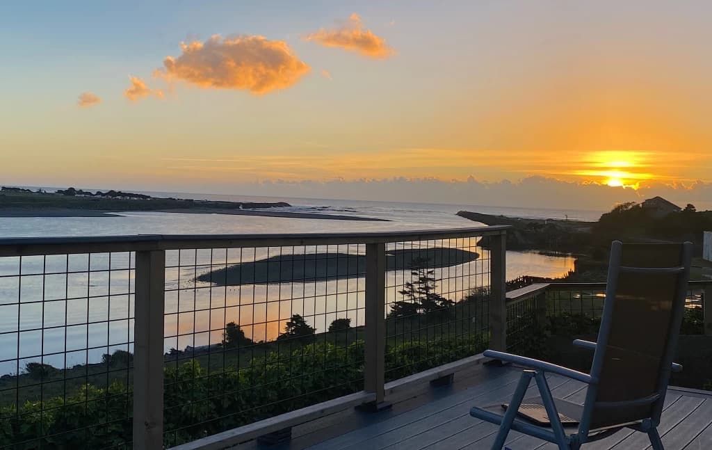 Coastal deck at sunset