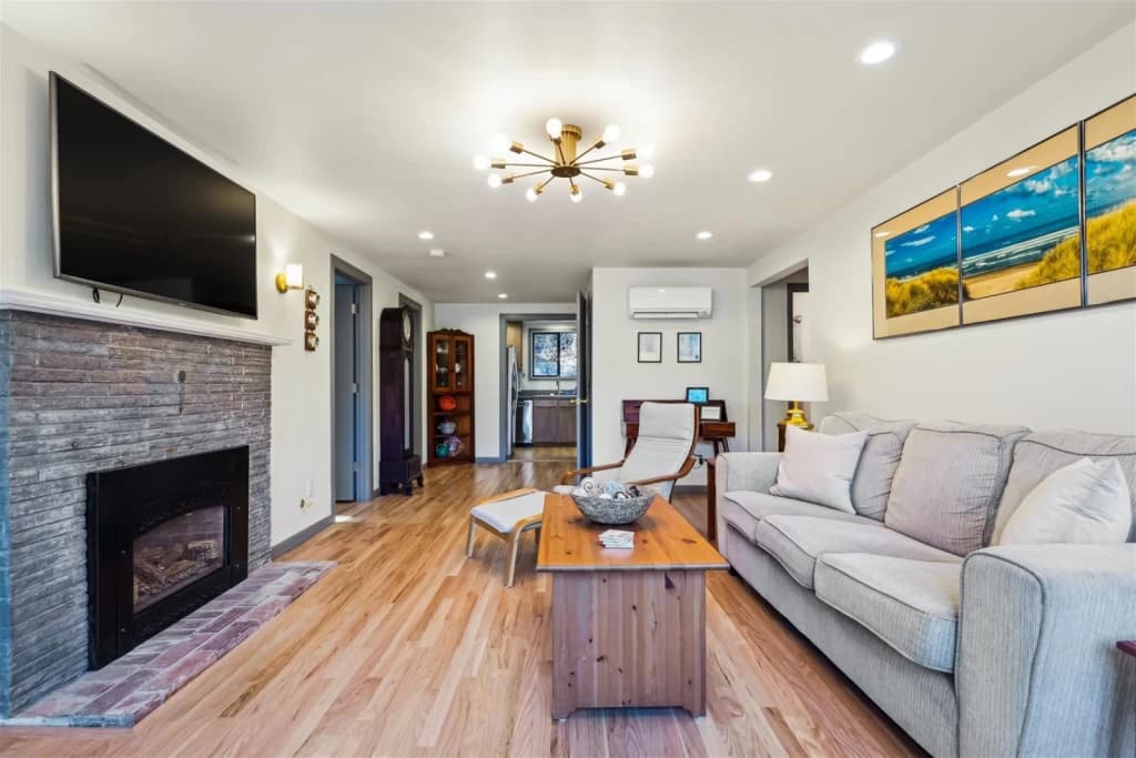 Modern living room with fireplace