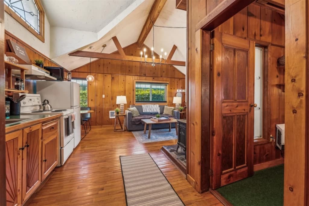 Cabin kitchen and living room