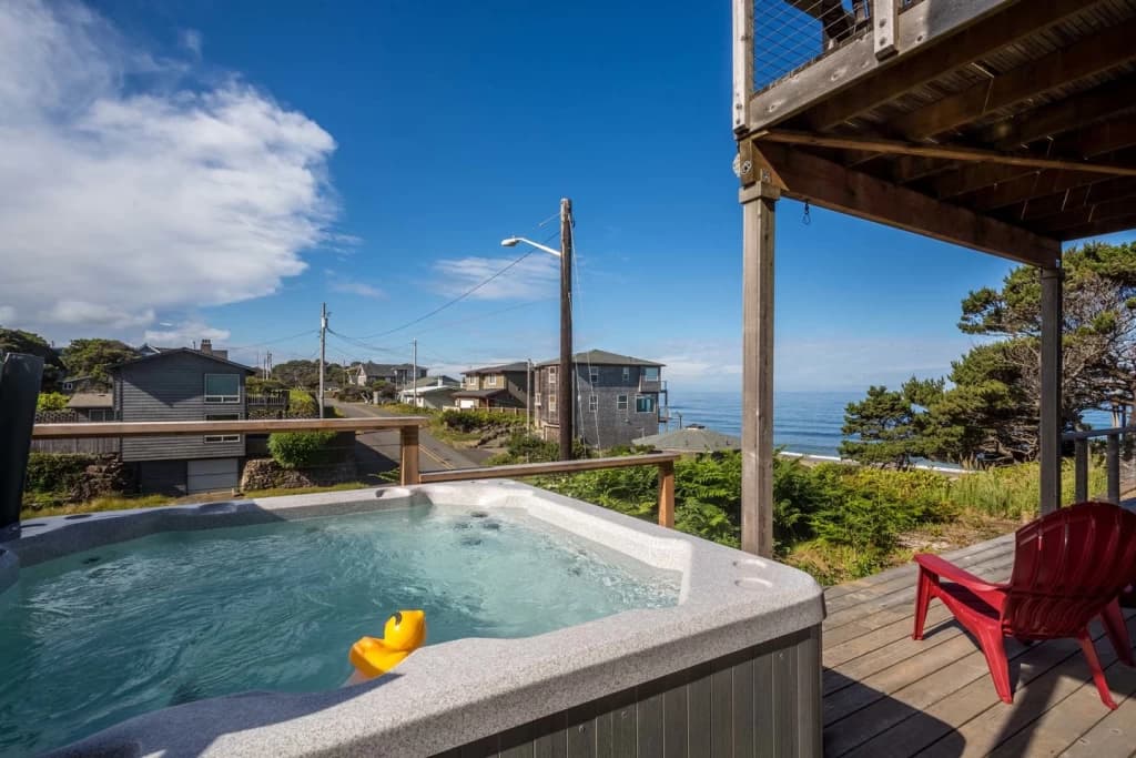 Ocean view hot tub deck
