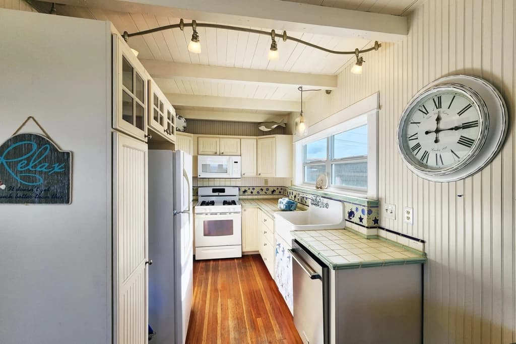 Galley kitchen with ocean view