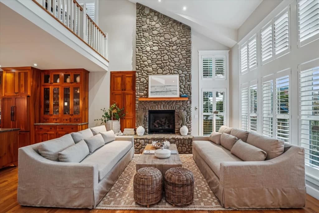 Stone fireplace living room